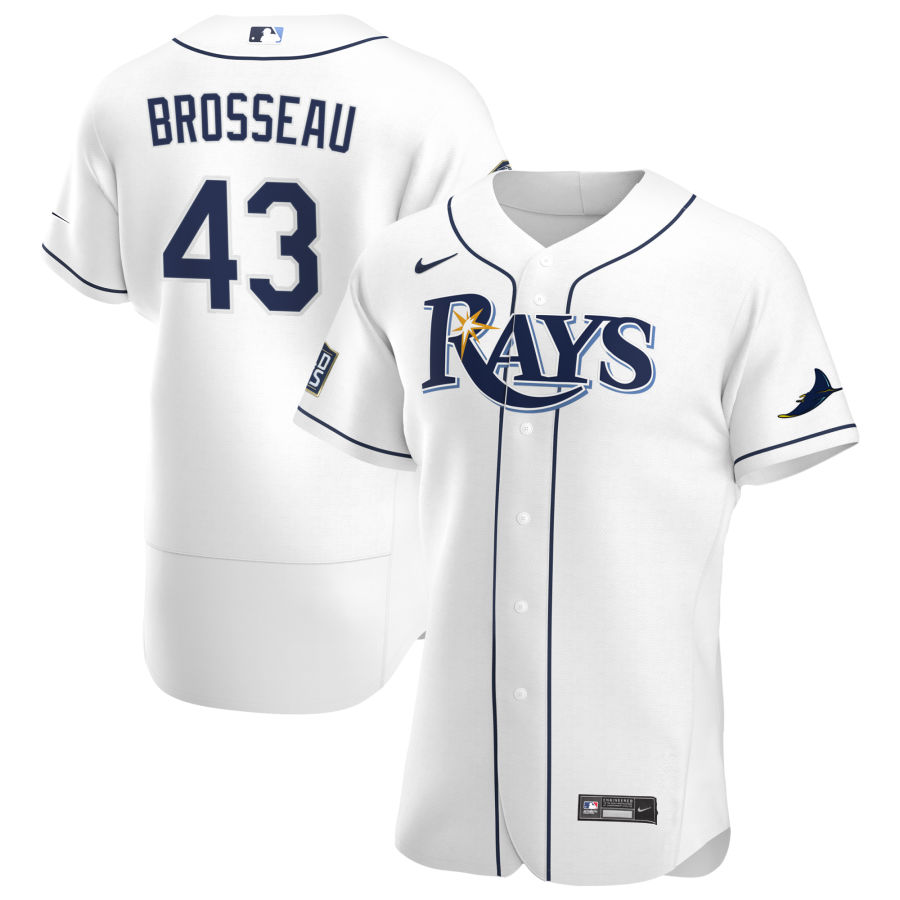 Tampa Bay Rays 43 Mike Brosseau Men Nike White Home 2020 World Series Bound Authentic Player MLB Jersey